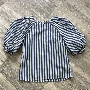 H&M Blue & White Striped Puff-Sleeve Blouse size XS